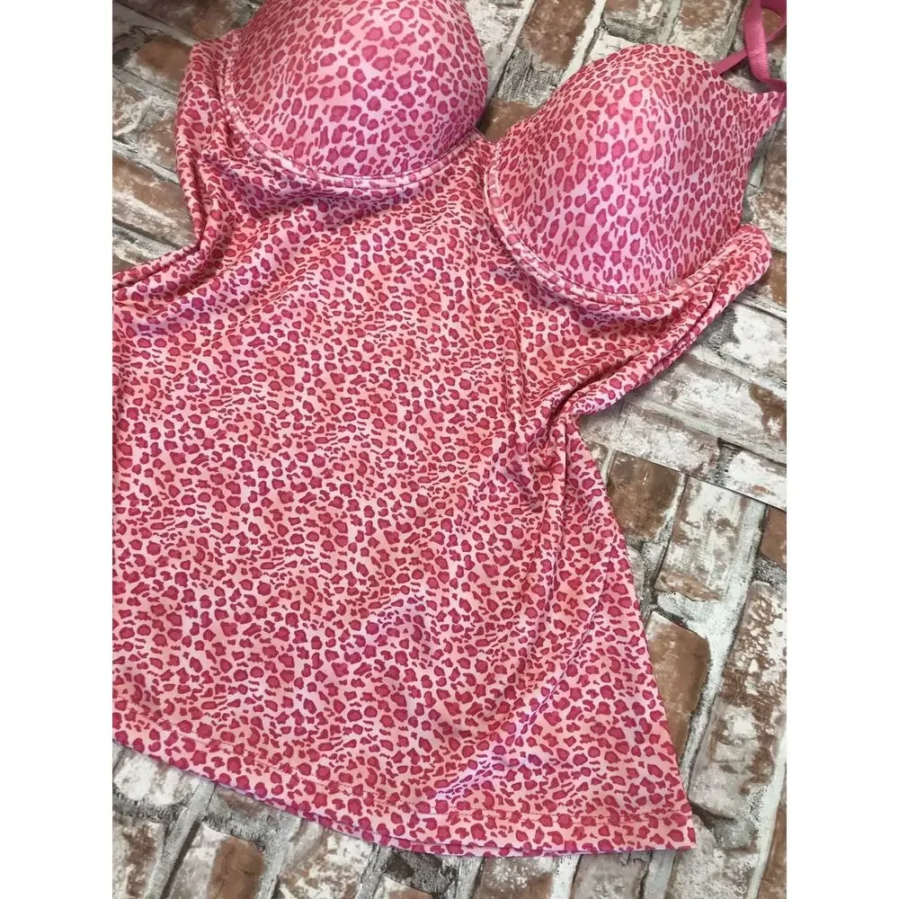 Rampage Strappy Hot Pink Cheetah Print Underwire Cami Top Padded Bra 38C Sensual